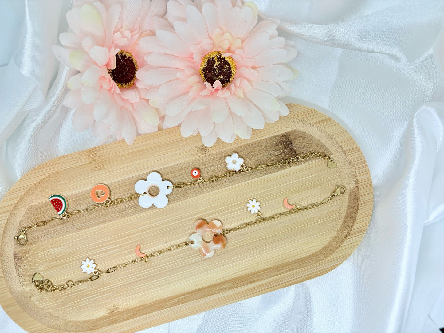 Bracelets pampille fleur avec breloques acier inoxydable
